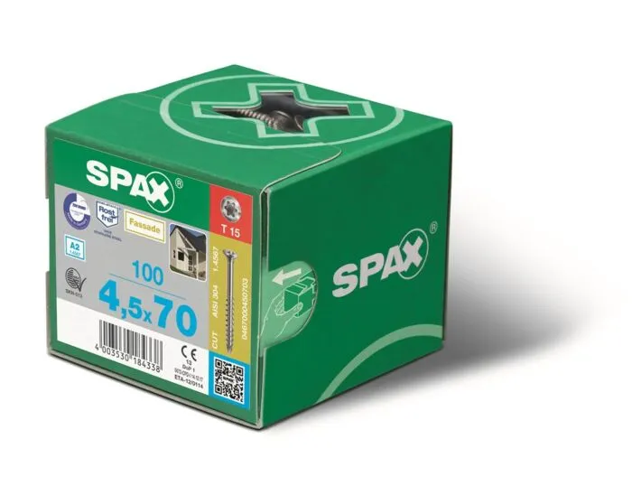 Spax glaslatschroef r.v.s. a2, 3,5 x 40 z 2 á 200 deeldraad